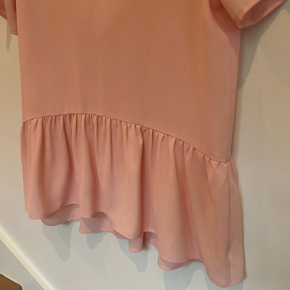 Caramela Pink Peplum Blouse with Sleeves V Neck Open Back Preppy